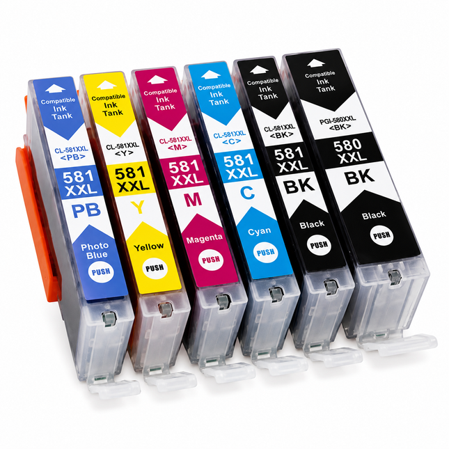 Huismerk Canon PGI-580 XXL + CLI-581 XXL multipack (2 x zwart + 3 kleuren) + foto blauw